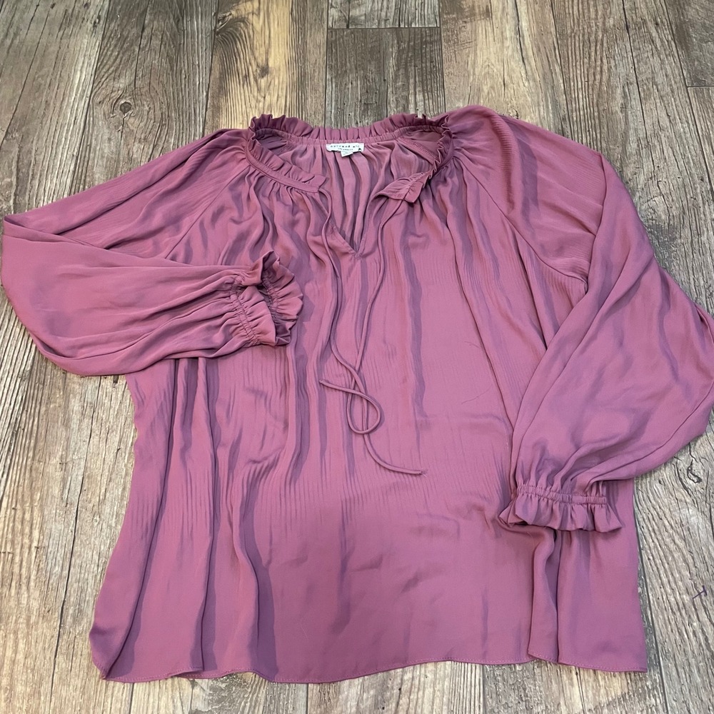 Current Air Los Angeles Mauve Pleated Tie Neck Ruffle Blouse‎ Medium READ
